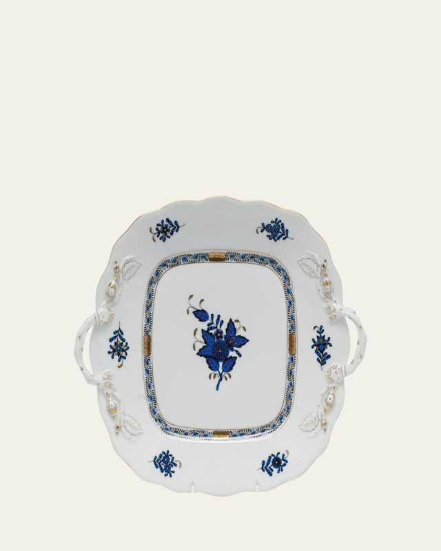 Chinese Bouquet Black Sapphire Square Cake Plate with Handles